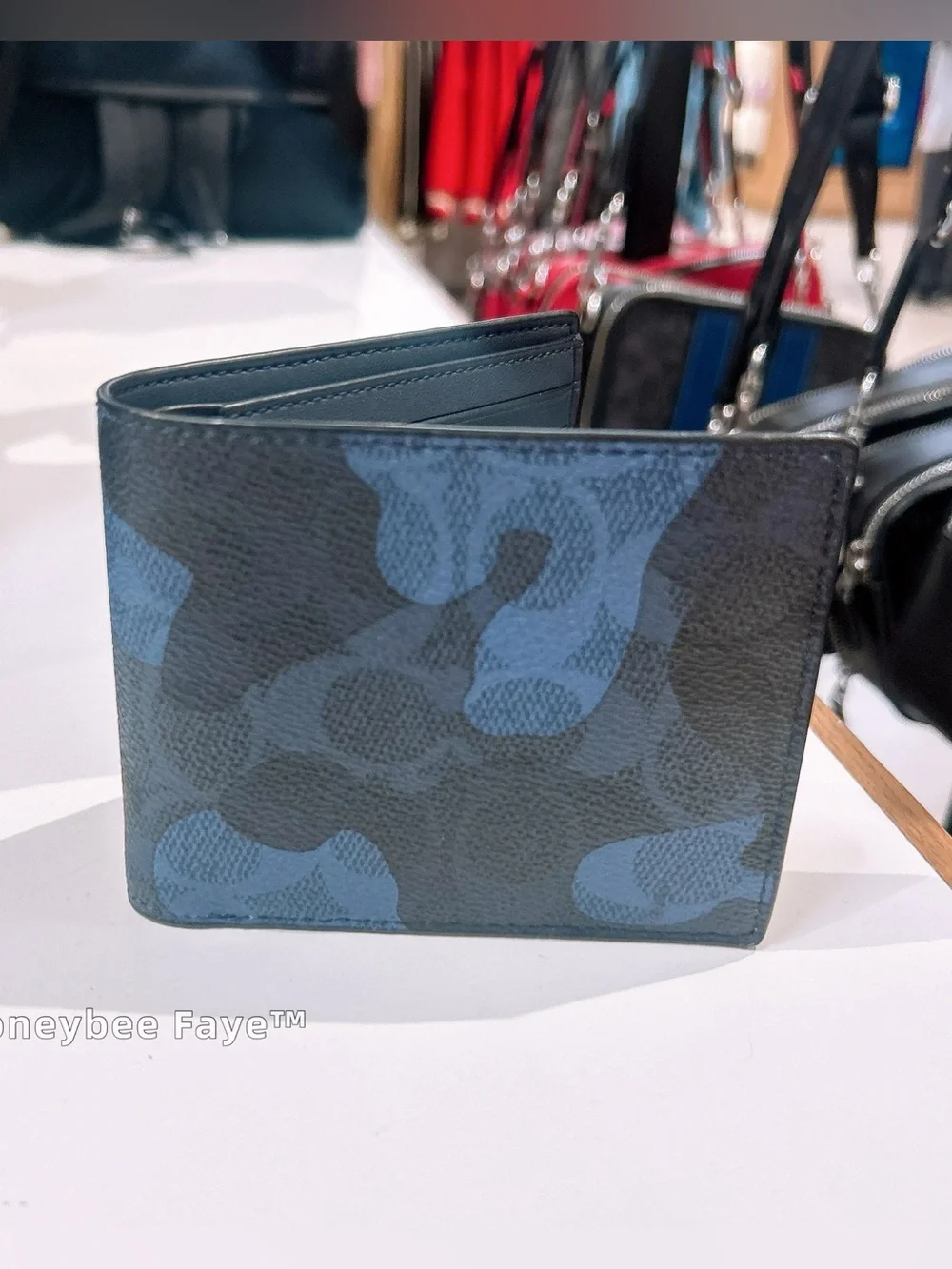 Coach Men's 3-in1 camo Blue and Black Camouflage Leather Bi-Fold Wallet